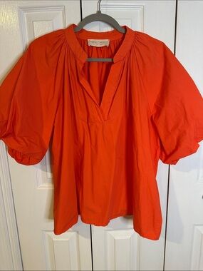 Aroma Orange Puff-Sleeve Peasant Blouse | L
